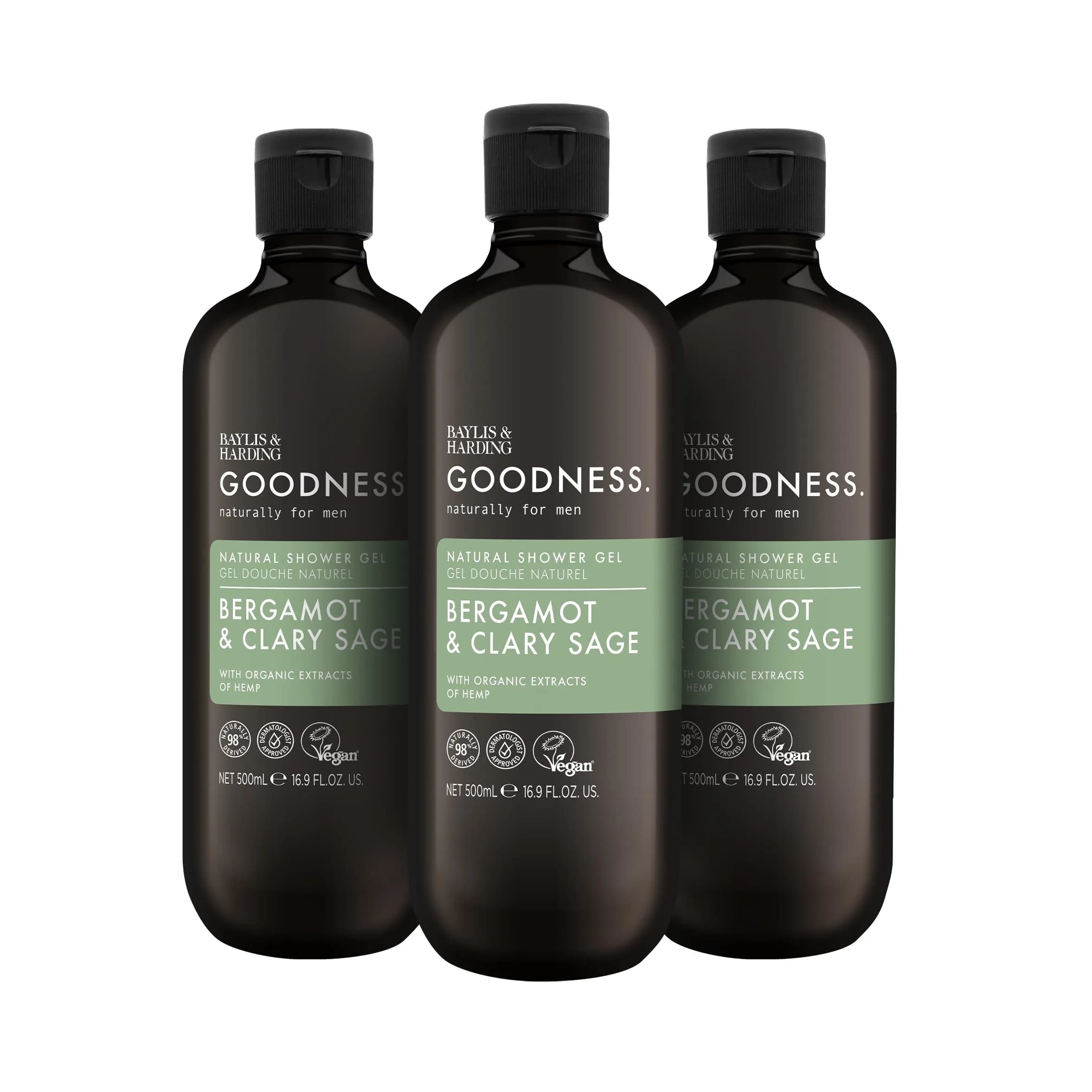 Baylis & Harding Natural Shower Gel 16.9 Fl Oz | Hemp-infused, Sulfate-Free, Vegan, Recyclable Pack