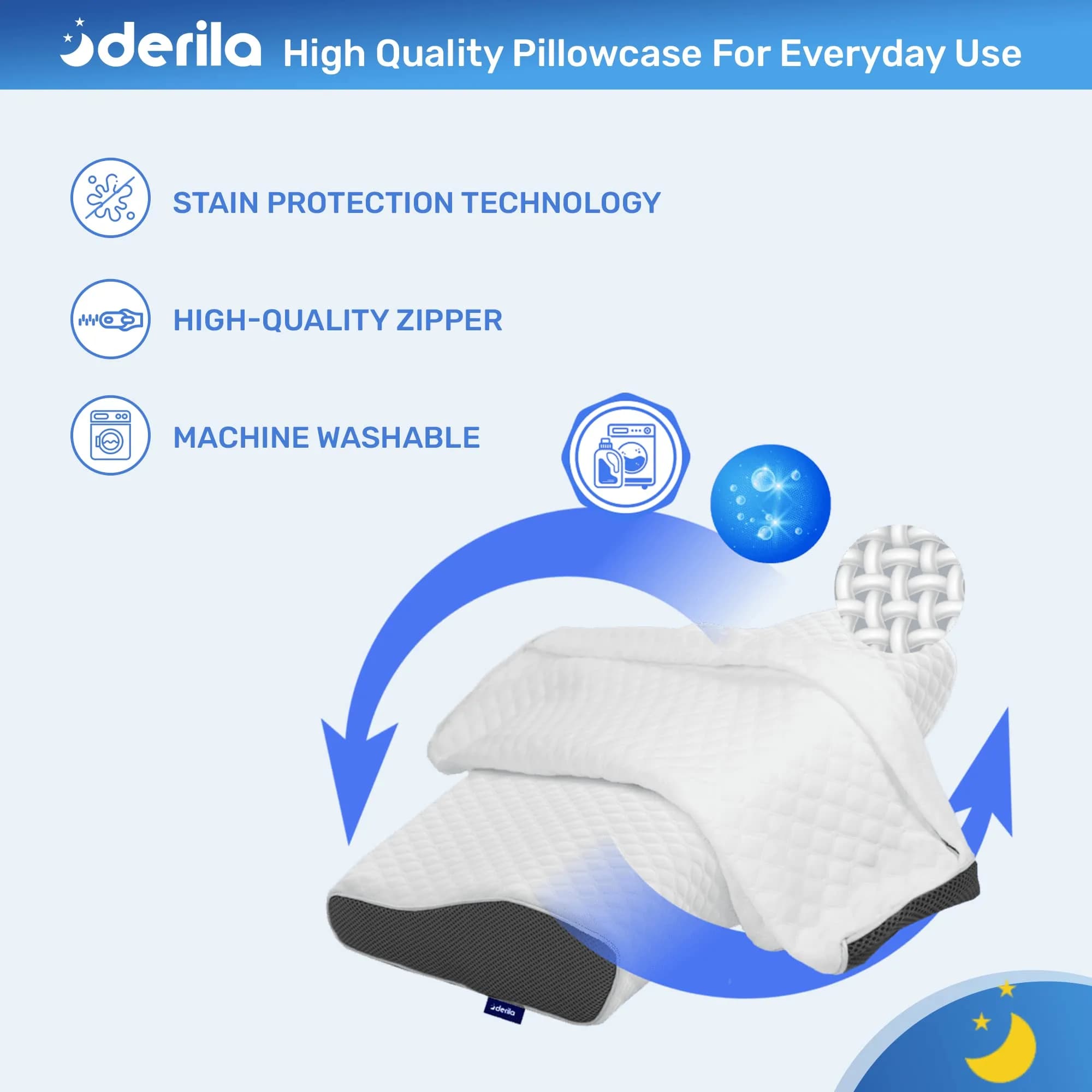 Derila White Pillowcase Cover for Neck Pillow, 50cm x 30cm (19.7" x 11.8") | Zippered, Breathable, Gentle on Skin - view 2