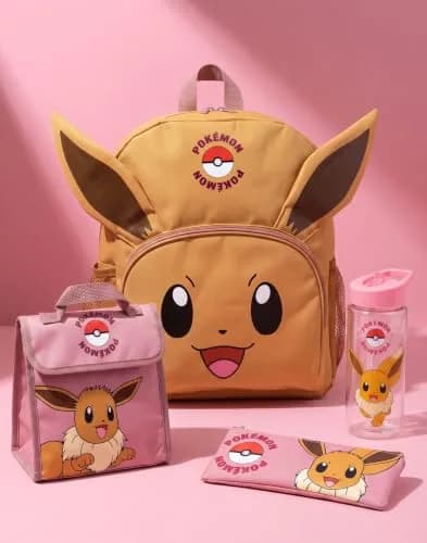 Pokémon Eevee Kids 4 Piece Backpack Set Brown Pink Rucksack Lunch Bag Pencil Case Water Bottle School Accessories Bundle thumbnail 8
