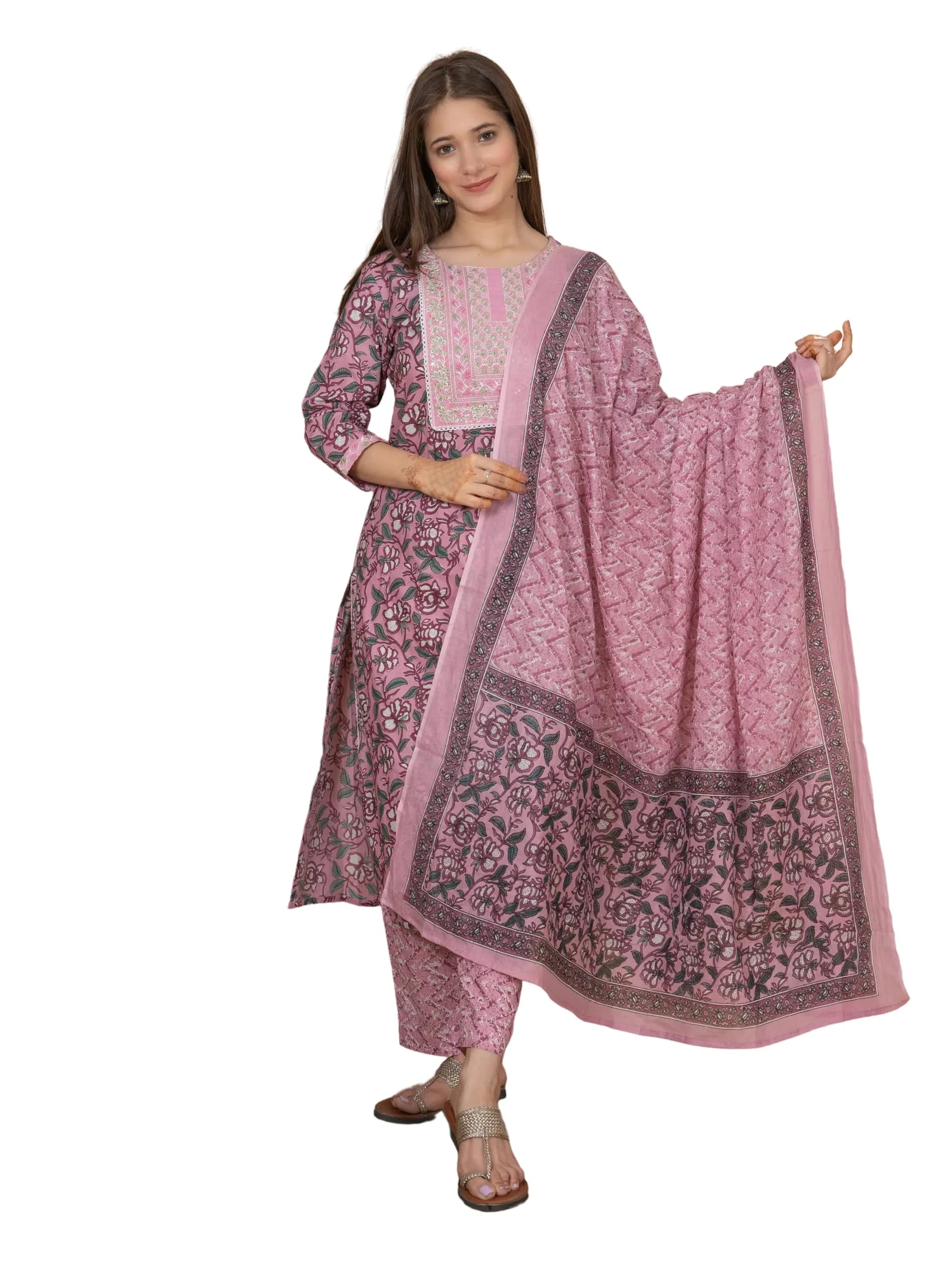 Meera Fab Women's Cotton Printed Kurta Set XX-Large Pink | Light & Soft for Indian Climate