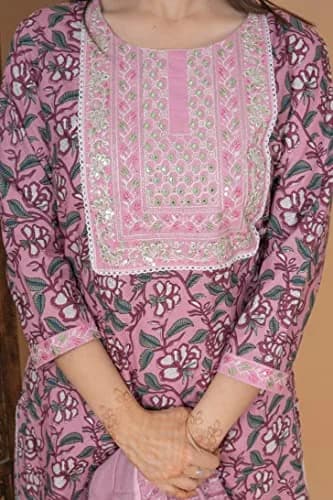 Meera Fab Women's Cotton Printed Kurta Set XX-Large Pink | Light & Soft for Indian Climate thumbnail 7
