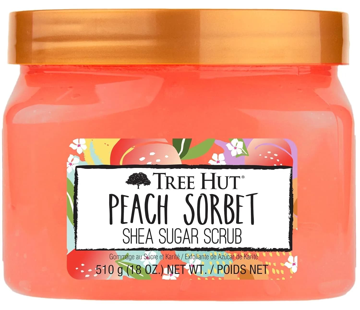Tree Hut Shea Sugar Scrub, Peach Sorbet 18 oz | Exfoliating & Hydrating Body Scrub for All Skin Types — Peach Sorbet