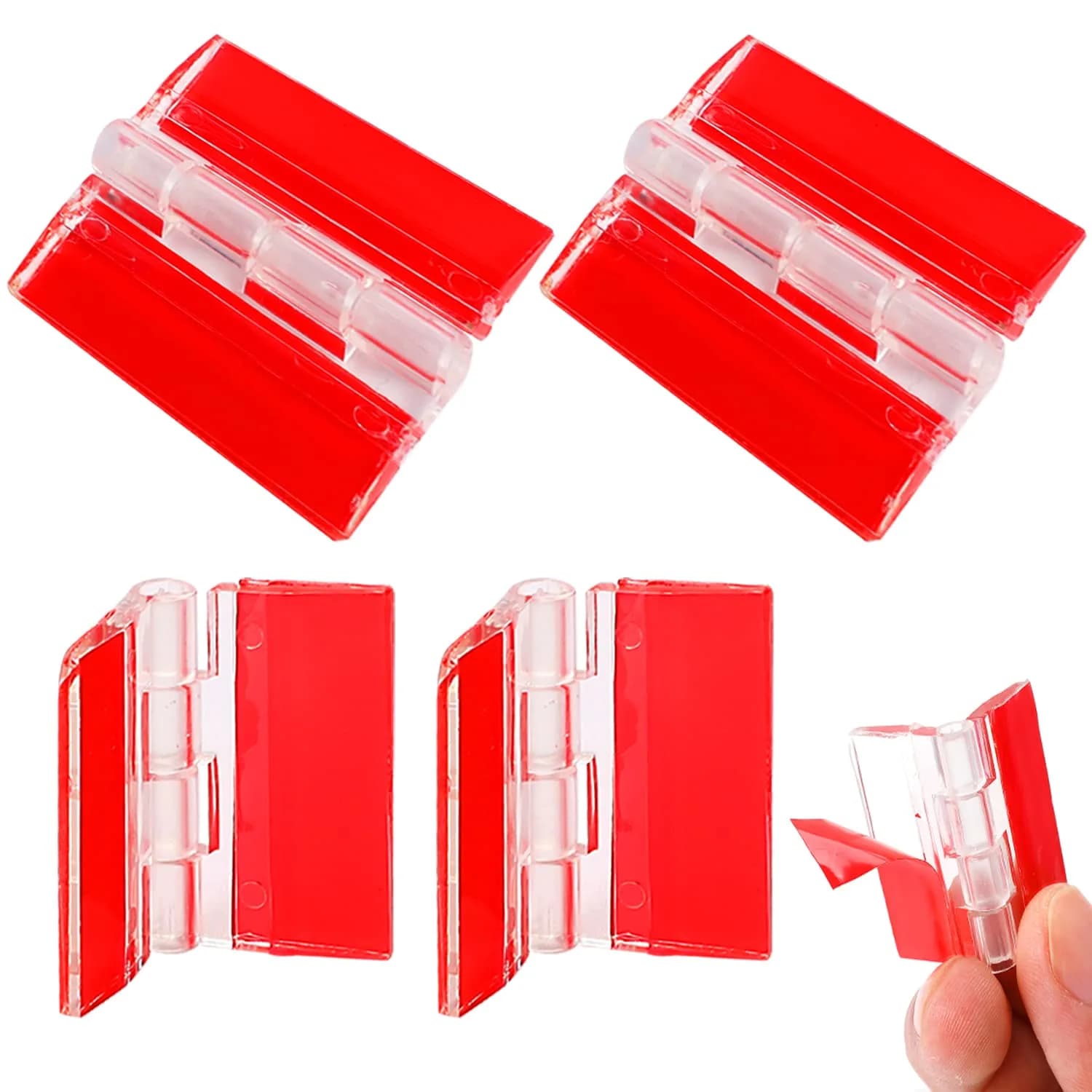 Sliverdew Transparent Acrylic Piano Hinges 65x40 mm (4-Pack) | Self-Adhesive Cabinet Door Hinges - main product image