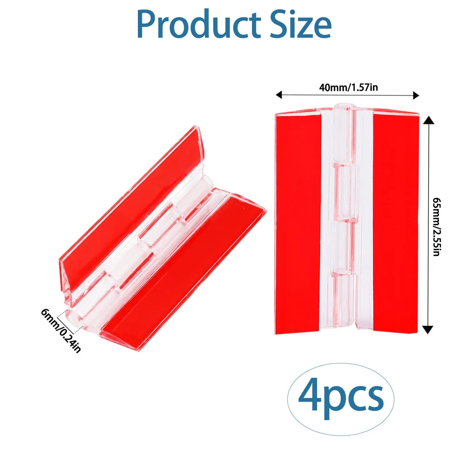 Sliverdew Transparent Acrylic Piano Hinges 65x40 mm (4-Pack) | Self-Adhesive Cabinet Door Hinges - view 2