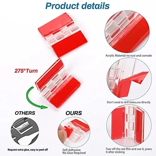 Sliverdew Transparent Acrylic Piano Hinges 65x40 mm (4-Pack) | Self-Adhesive Cabinet Door Hinges thumbnail 3