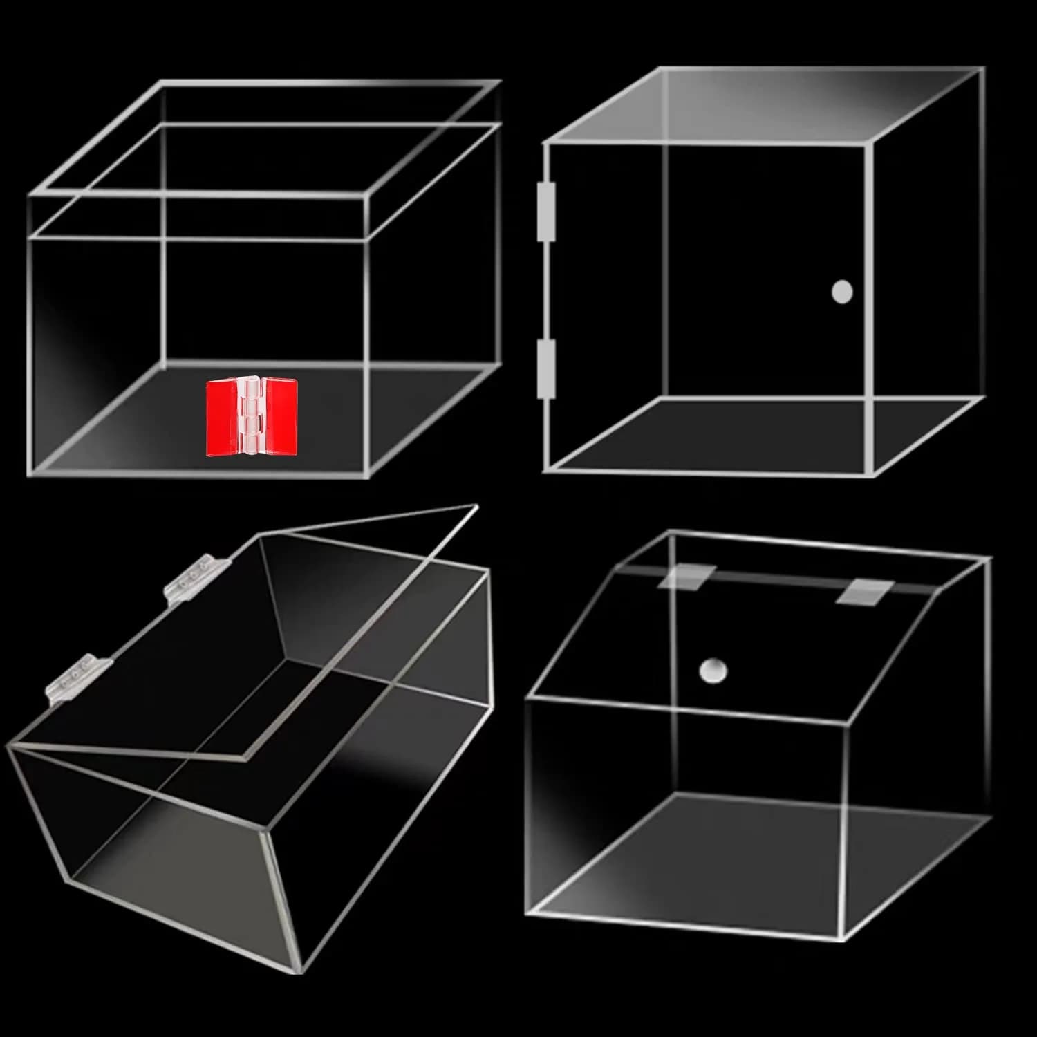 Sliverdew Transparent Acrylic Piano Hinges 65x40 mm (4-Pack) | Self-Adhesive Cabinet Door Hinges - view 4