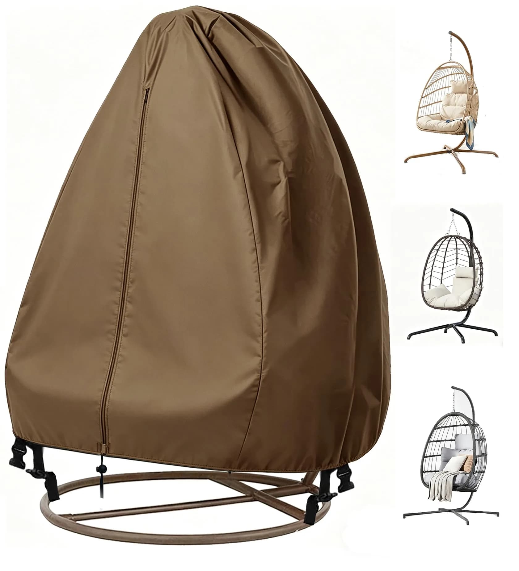 FLYMEI Patio Egg Chair Cover 75" x 45" Khaki | Heavy Duty Waterproof & Windproof Outdoor Protection