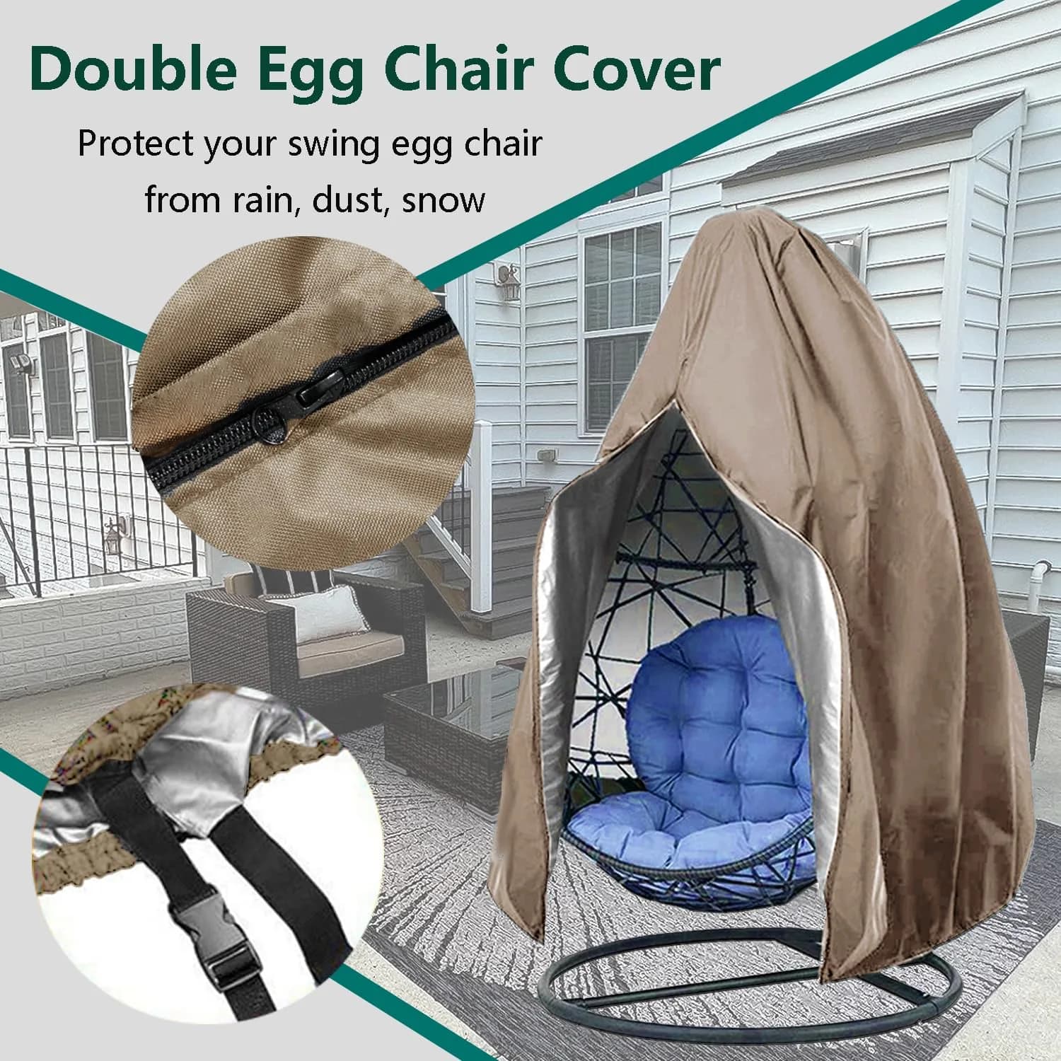 FLYMEI Patio Egg Chair Cover 75" x 45" Khaki | Heavy Duty Waterproof & Windproof Outdoor Protection - view 5