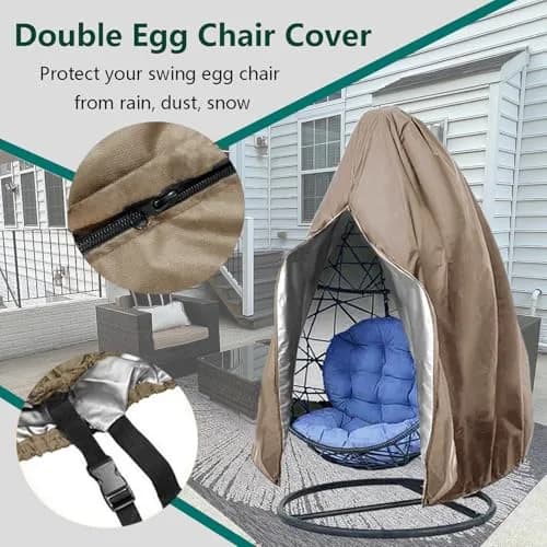 FLYMEI Patio Egg Chair Cover 75" x 45" Khaki | Heavy Duty Waterproof & Windproof Outdoor Protection thumbnail 5