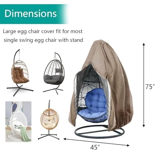 FLYMEI Patio Egg Chair Cover 75" x 45" Khaki | Heavy Duty Waterproof & Windproof Outdoor Protection thumbnail 3