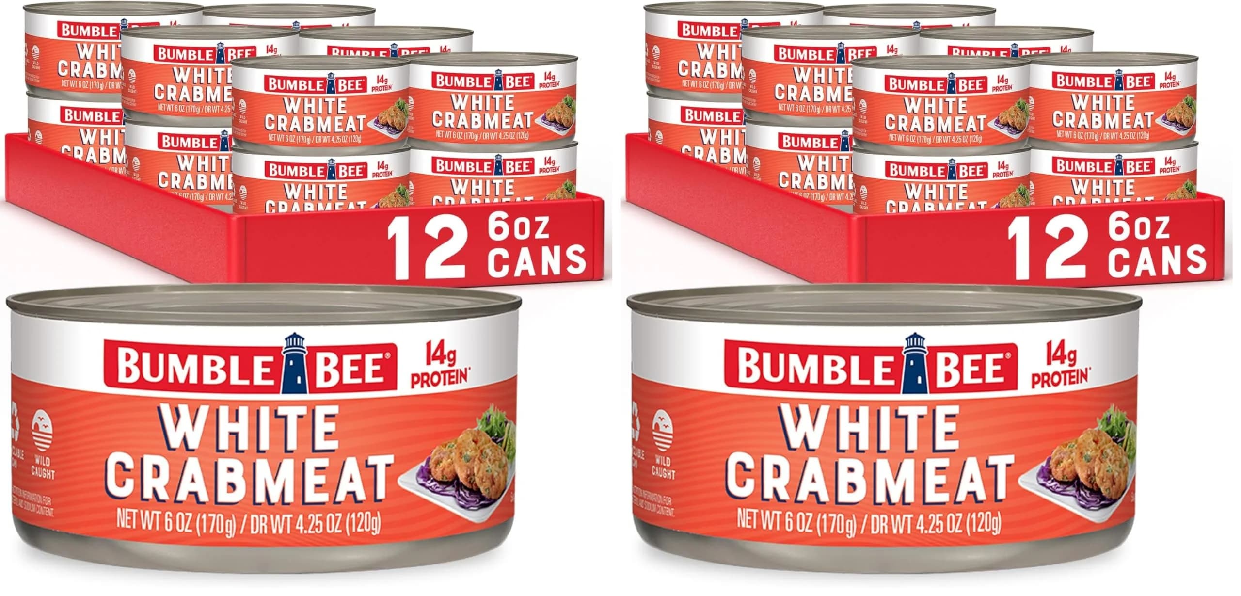 Bumble Bee White Crabmeat 6 oz | Ready to Eat, 14g Protein, Gluten Free, Pack of 12 — White Crabmeat