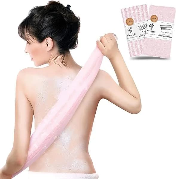 Yiclick Exfoliating Washcloth Towel 2 Pack Pink | Soft & Rough Nylon Body Scrubber for Back & Sensitive Skin — Pink