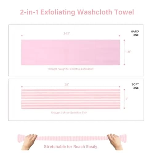 Yiclick Exfoliating Washcloth Towel 2 Pack Pink | Soft & Rough Nylon Body Scrubber for Back & Sensitive Skin thumbnail 8