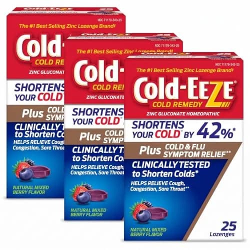 Cold-Eeze Plus Cold & Flu Zinc Lozenges 25 Count | Natural Mixed Berry, Homeopathic Relief, Shortens Cold Duration thumbnail 1