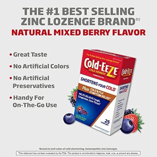 Cold-Eeze Plus Cold & Flu Zinc Lozenges 25 Count | Natural Mixed Berry, Homeopathic Relief, Shortens Cold Duration thumbnail 5