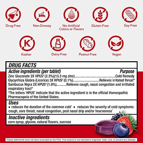 Cold-Eeze Plus Cold & Flu Zinc Lozenges 25 Count | Natural Mixed Berry, Homeopathic Relief, Shortens Cold Duration thumbnail 6