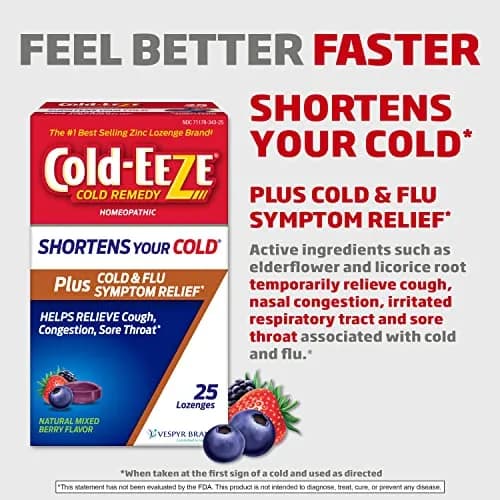 Cold-Eeze Plus Cold & Flu Zinc Lozenges 25 Count | Natural Mixed Berry, Homeopathic Relief, Shortens Cold Duration thumbnail 2