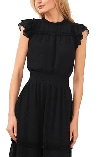 CeCe Flutter Sleeve Smocked Waist Midi Dress Rich Black | Feminine, Comfortable, USA Import thumbnail 2