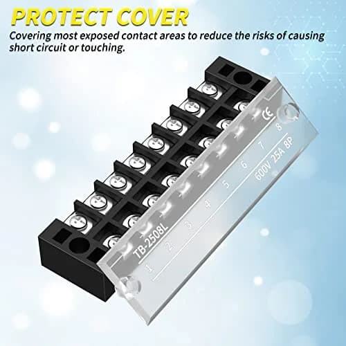Joinfworld 600V 25A 8-Position Dual Row Terminal Block with Cover & Jumpers (4-Pack) | Industrial Power Distribution thumbnail 6