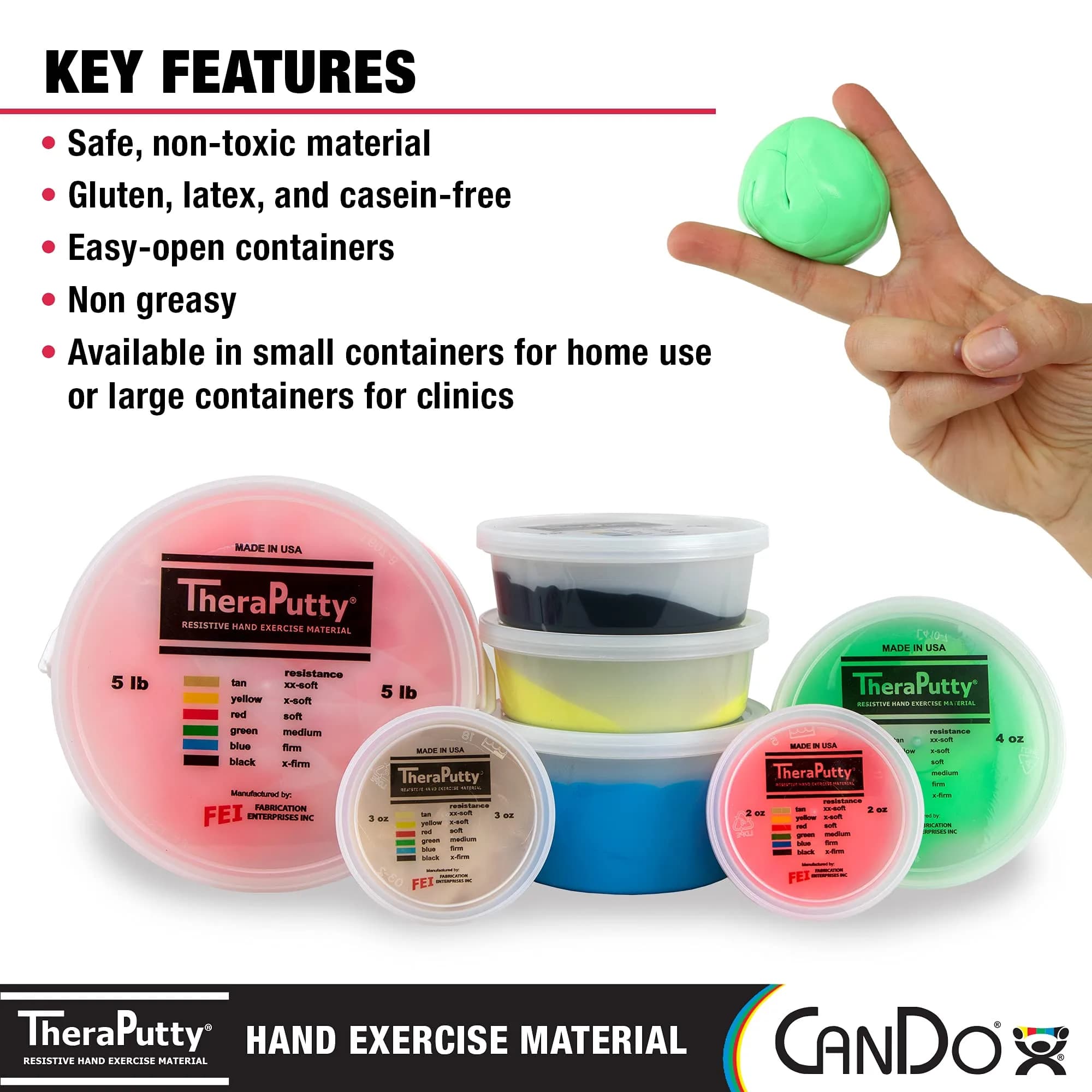 CanDo TheraPutty Standard Hand Exercise Putty 270g (9 oz) | Occupational Therapy & Grip Strengthening - view 5