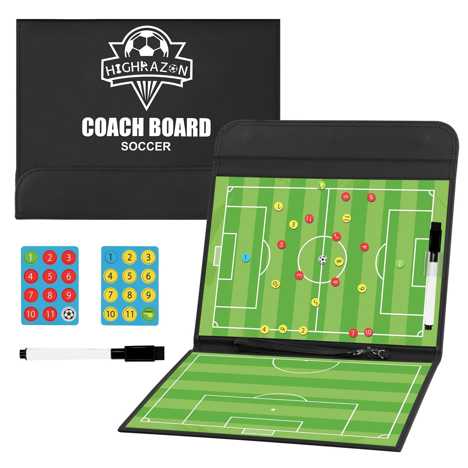 HIGHRAZON Soccer Coaching Board, Magnetic Soccer Clipboard for Coaches, Foldable Board with Dry Erase Marker | Premium Tactical Board 54x32cm - main product image