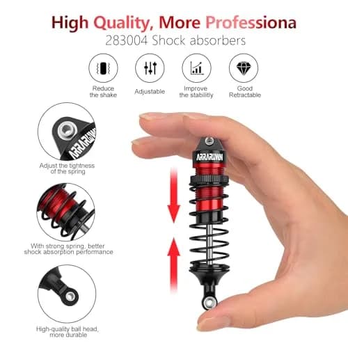 ARRAROWN 4PCS 1/10 RC Car Shocks Front & Rear Shock Absorber Set 100mm/90mm Front, 115mm/105mm Rear | CNC Machined Metal Upgrade Parts thumbnail 5