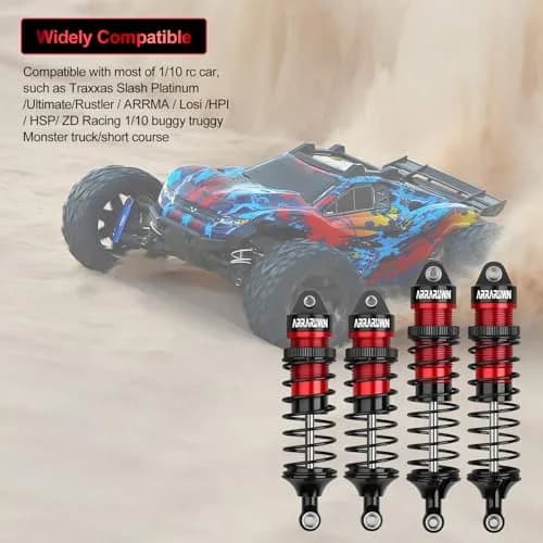 ARRAROWN 4PCS 1/10 RC Car Shocks Front & Rear Shock Absorber Set 100mm/90mm Front, 115mm/105mm Rear | CNC Machined Metal Upgrade Parts thumbnail 2