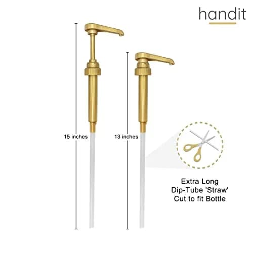 HANDIT Gold Coffee Syrup Pumps with Tip Covers | Fits 25.4oz/750ml Torani, Skinny, Davinci | 6 Pack thumbnail 6