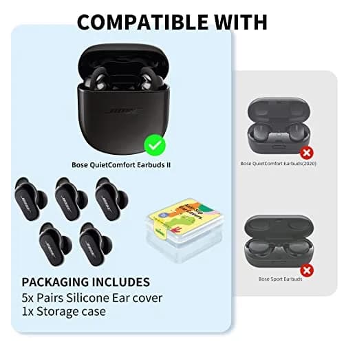 WOFRO Bose QuietComfort Ear Tips Covers - 5 Pairs, Anti Slip Silicone Sport Wingtip, Compatible with QC Earbuds 2 & Ultra (Black) | Secure Fit & Comfort thumbnail 7