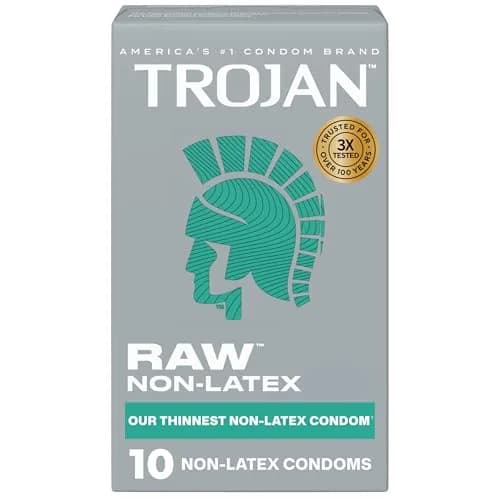 Trojan Raw Non-Latex Lubricated Thin Condoms for Men, 10 Count | Enhanced Sensitivity - main product image