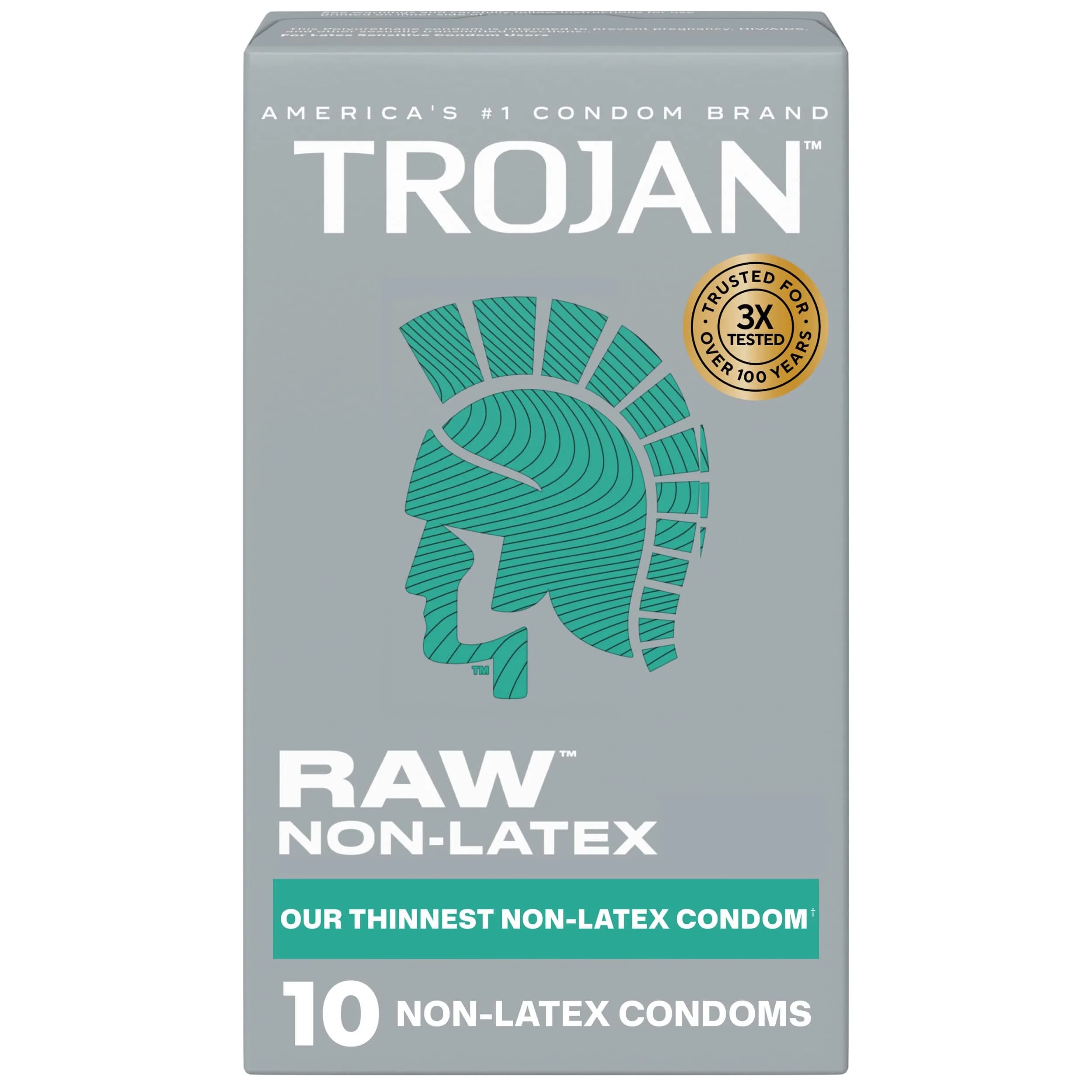 Trojan Raw Non-Latex Lubricated Thin Condoms for Men, 10 Count | Enhanced Sensitivity - main product image