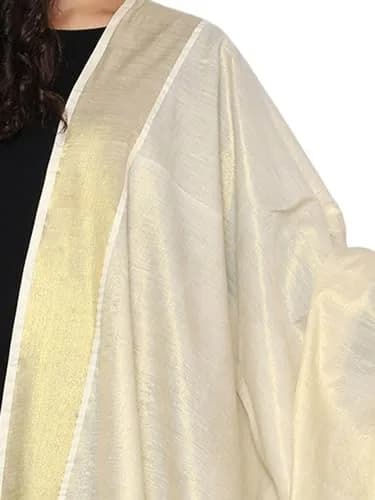 Fashily Women's Off White Cotton Dupatta (Gold Kasavu) | Traditional Kerala Style thumbnail 4
