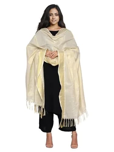 Fashily Women's Off White Cotton Dupatta (Gold Kasavu) | Traditional Kerala Style thumbnail 3
