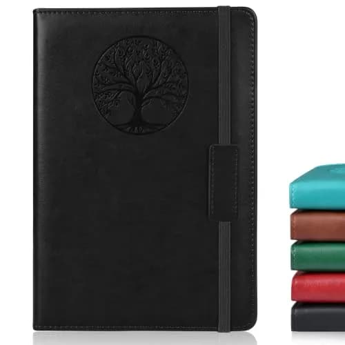 Biuwory Vintage Hardcover Journal Notebook, A5 Lined Pages (5.7"×8.3") | College Ruled Notebook for Writing — Black / A5-sized Lined Pages