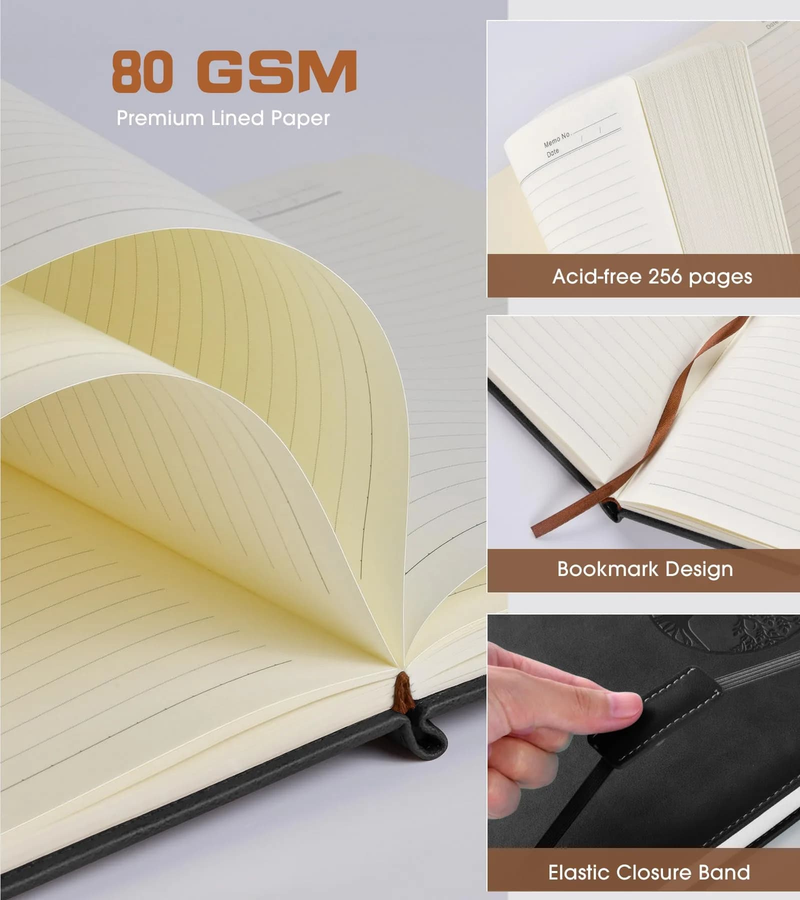 Biuwory Vintage Hardcover Journal Notebook - Black, A5 Lined Pages (5.7"x8.3") for College Ruled Writing - view 4