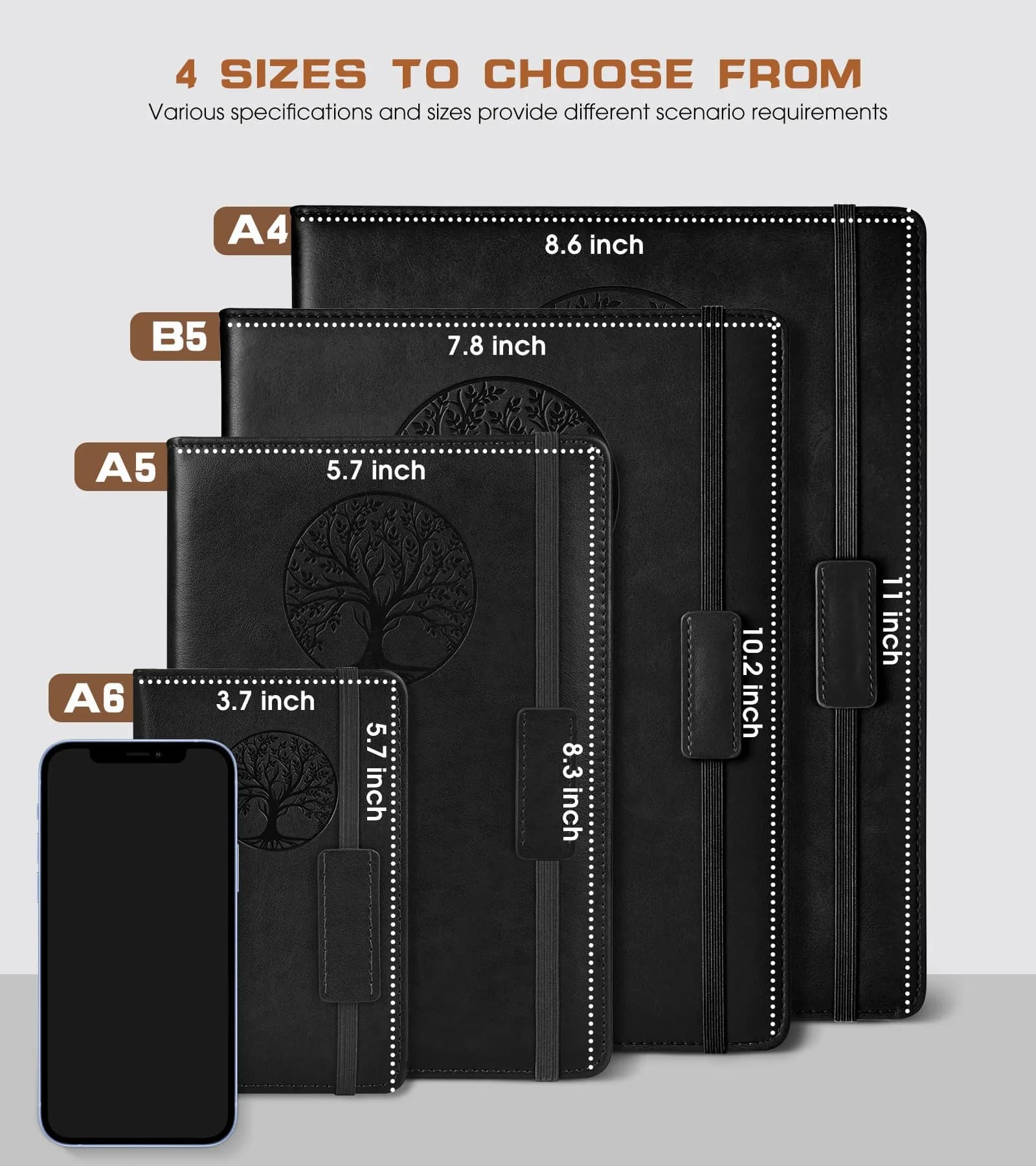 Biuwory Vintage Hardcover Journal Notebook - Black, A5 Lined Pages (5.7"x8.3") for College Ruled Writing - view 2