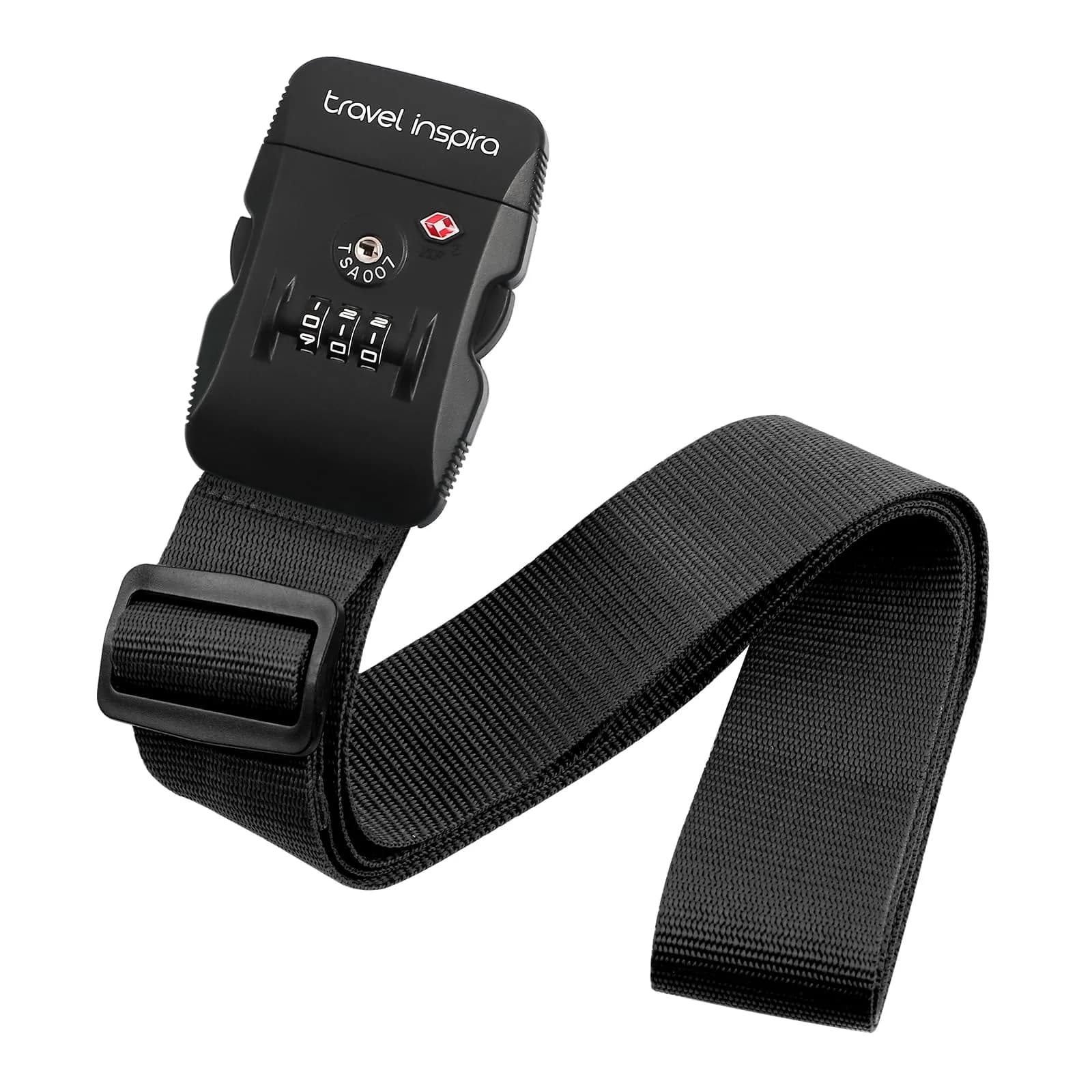 Travel Inspira Luggage Straps for Suitcases with TSA Lock | Heavy Duty, TSA Approved, Adjustable (7.72 × 3.78 × 2.40 inches) — Black