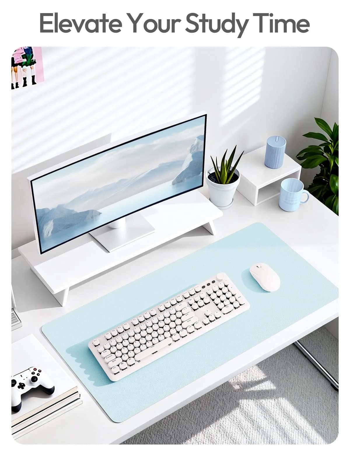 YSAGi Baby Blue PU Leather Desk Protector Large Mouse Mat 80cm x 40cm | Protects Desks, Doubles as Mouse Pad - view 6