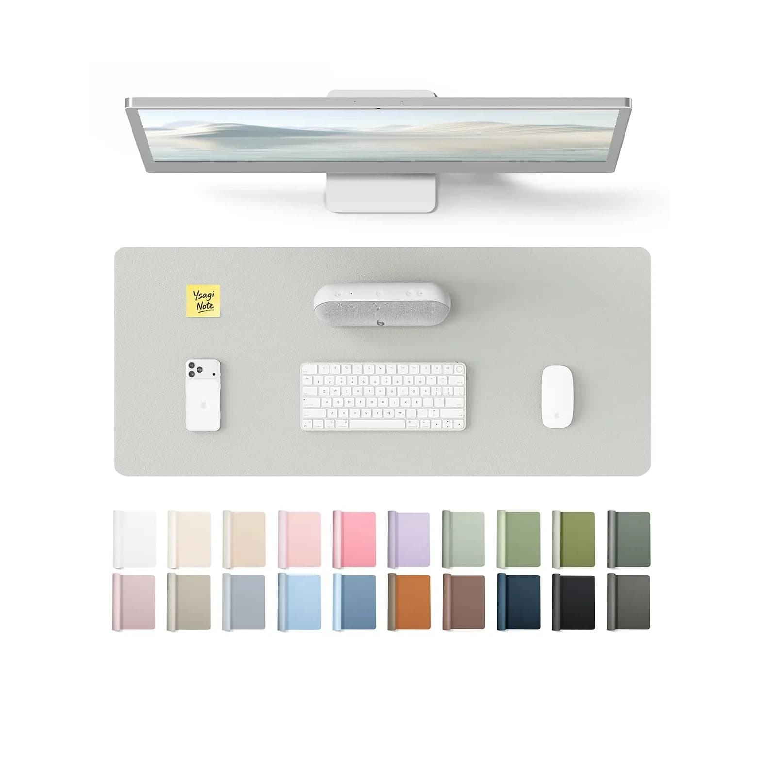 YSAGi Light Grey PU Leather Desk Pad Protector 59.9 cm x 35.1 cm (23.6" x 13.8") | Protects Desk Surface, Doubles as Large Mouse Pad