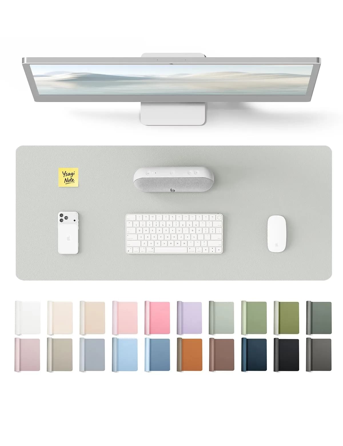 YSAGi Light Grey PU Leather Desk Pad Protector 59.9 cm x 35.1 cm (23.6" x 13.8") | Protects Desk Surface, Doubles as Large Mouse Pad - main product image