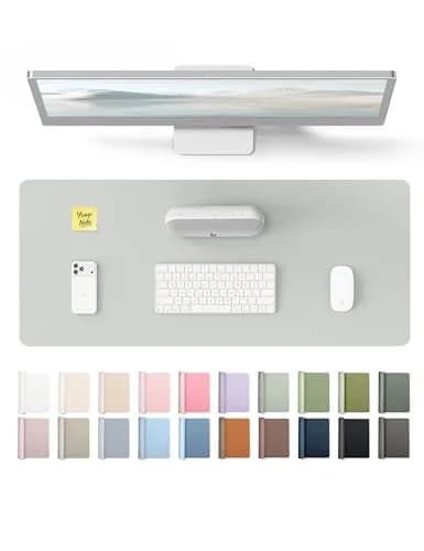 YSAGi Light Grey PU Leather Desk Pad Protector 59.9 cm x 35.1 cm (23.6" x 13.8") | Protects Desk Surface, Doubles as Large Mouse Pad thumbnail 1