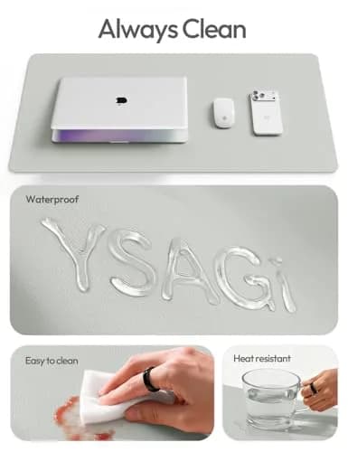 YSAGi Light Grey PU Leather Desk Pad Protector 59.9 cm x 35.1 cm (23.6" x 13.8") | Protects Desk Surface, Doubles as Large Mouse Pad thumbnail 8