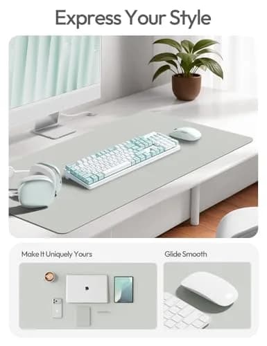 YSAGi Light Grey PU Leather Desk Pad Protector 59.9 cm x 35.1 cm (23.6" x 13.8") | Protects Desk Surface, Doubles as Large Mouse Pad thumbnail 2