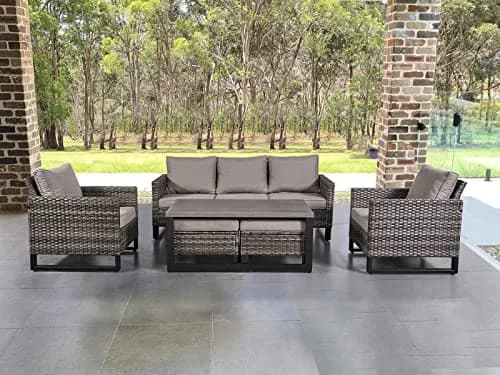 HUMMUH 6 Piece Patio Furniture Set All Weather Wicker, High Back Chairs, Coffee Table & Ottomans | Weather-Resistant Outdoor Lounge thumbnail 1
