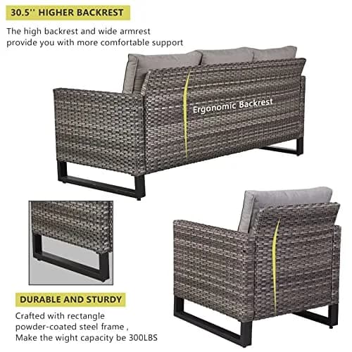 HUMMUH 6 Piece Patio Furniture Set All Weather Wicker, High Back Chairs, Coffee Table & Ottomans | Weather-Resistant Outdoor Lounge thumbnail 5