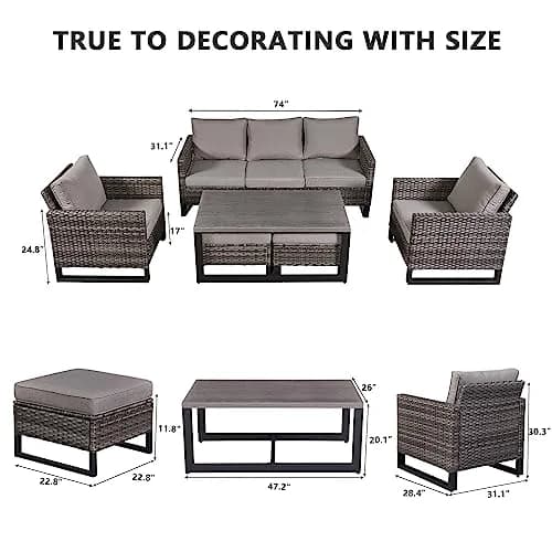 HUMMUH 6 Piece Patio Furniture Set All Weather Wicker, High Back Chairs, Coffee Table & Ottomans | Weather-Resistant Outdoor Lounge thumbnail 6