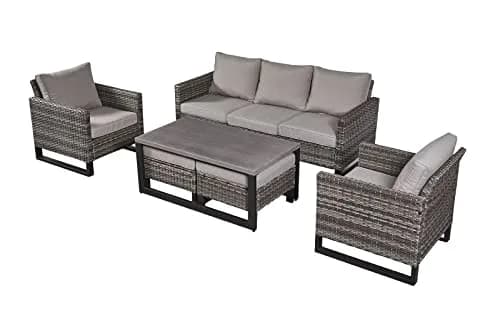 HUMMUH 6 Piece Patio Furniture Set All Weather Wicker, High Back Chairs, Coffee Table & Ottomans | Weather-Resistant Outdoor Lounge thumbnail 2