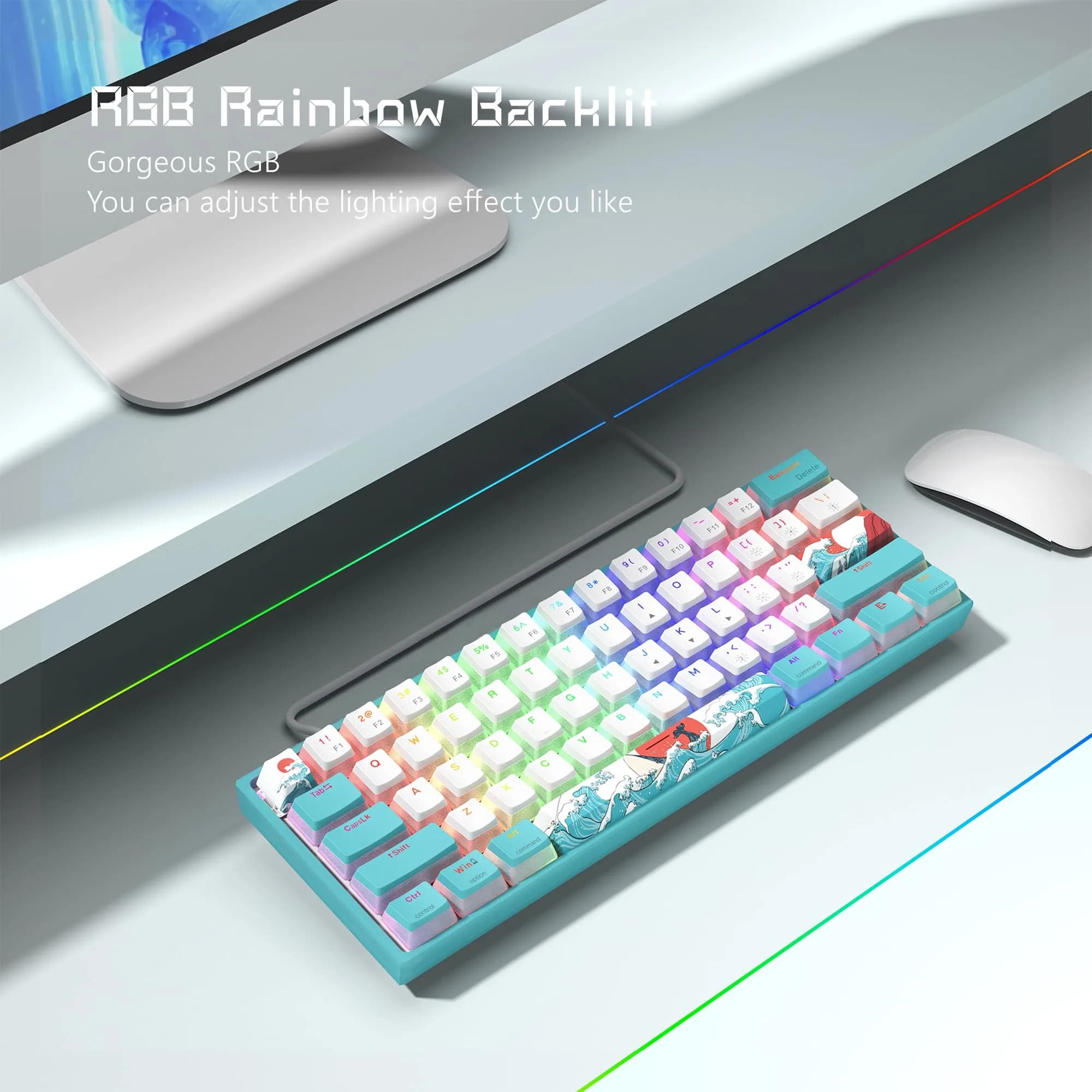 Womier WK61 V2 Mechanical RGB Wired Gaming Keyboard 61 Keys Hot-Swappable Linear Red Switch | Compatible with PC/MAC - view 7