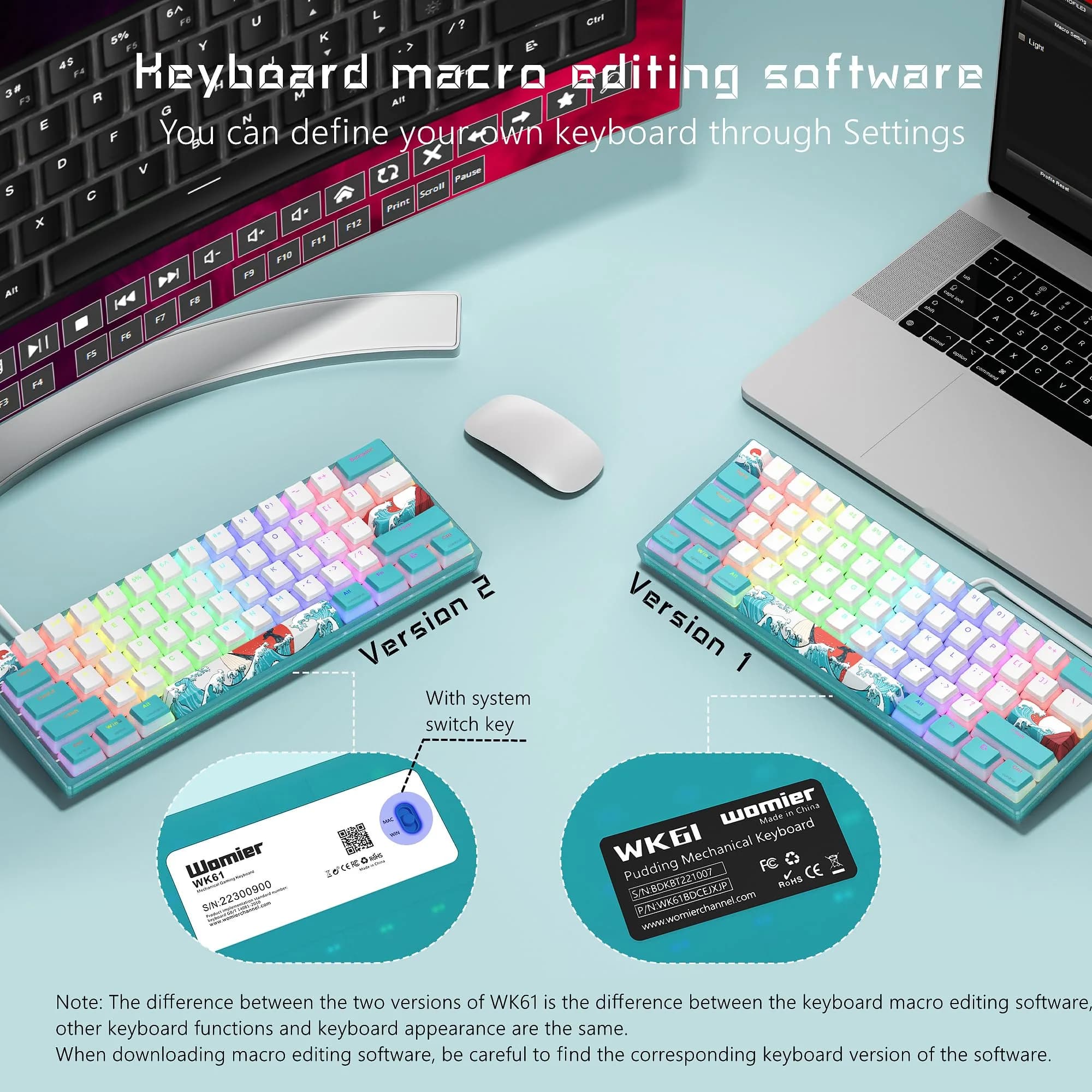 Womier WK61 V2 Mechanical RGB Wired Gaming Keyboard 61 Keys Hot-Swappable Linear Red Switch | Compatible with PC/MAC - view 8