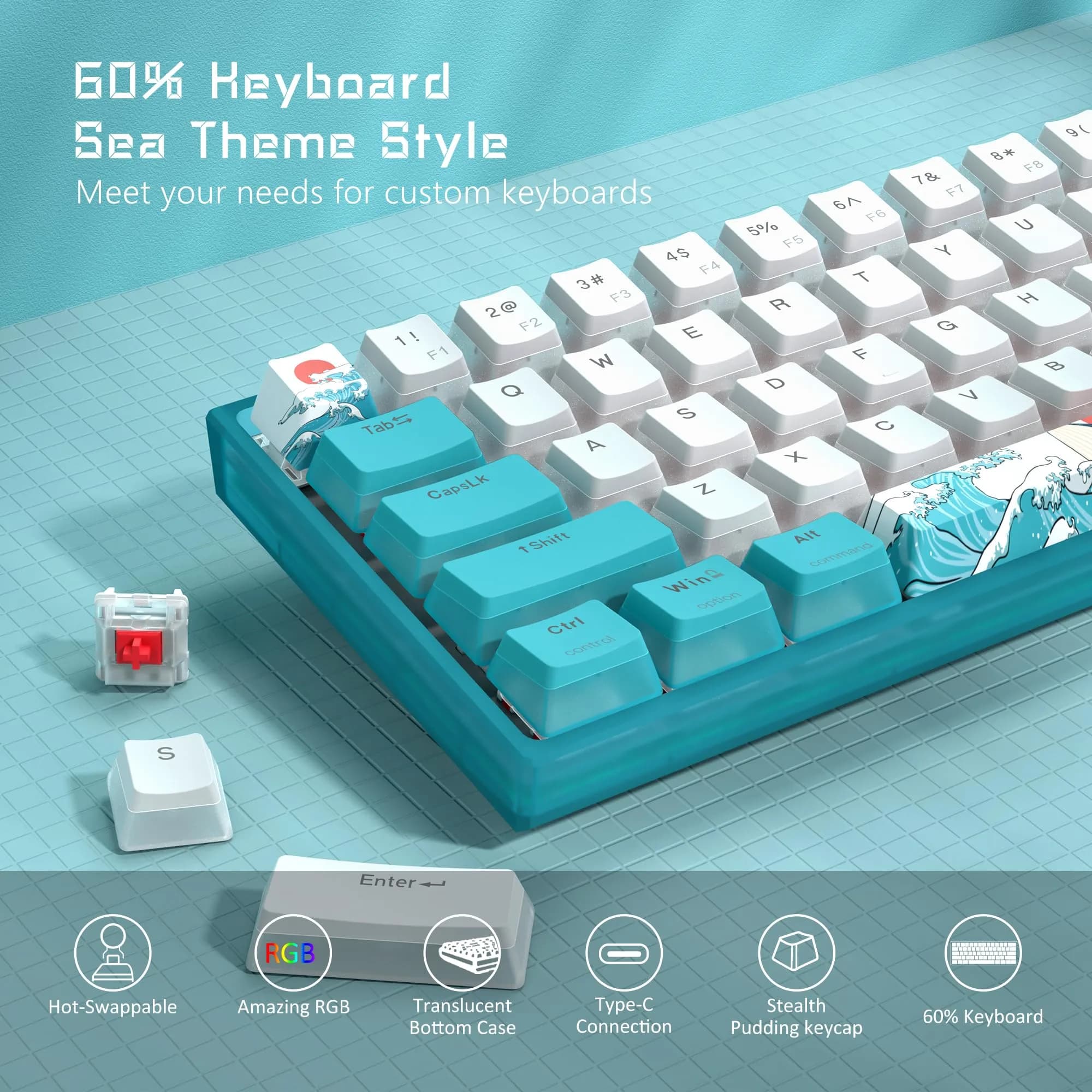 Womier WK61 V2 Mechanical RGB Wired Gaming Keyboard 61 Keys Hot-Swappable Linear Red Switch | Compatible with PC/MAC - view 2